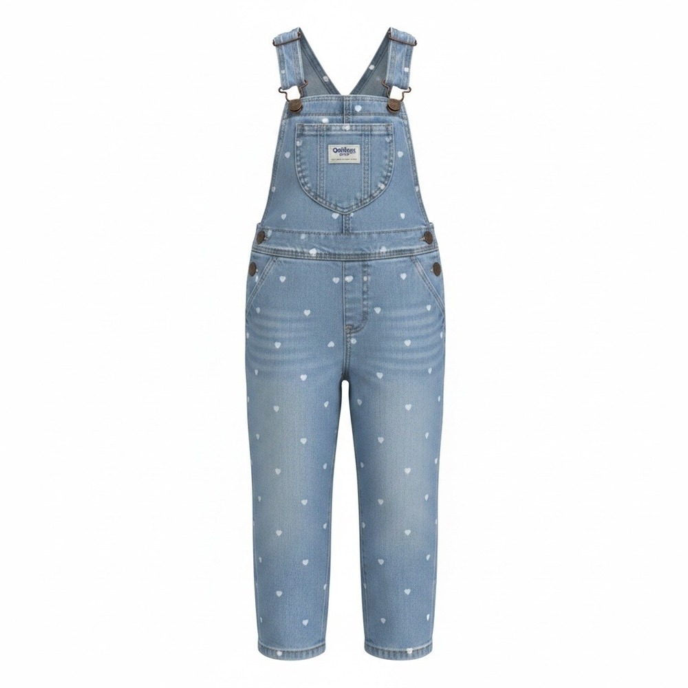 OshKosh Bgosh Toddler Girls 3T Heart Print Pocket Denim Overalls Blue Bibs Kids